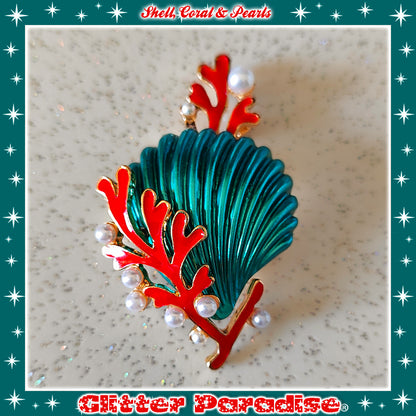 Broche : Seashell, Coral and Pearls