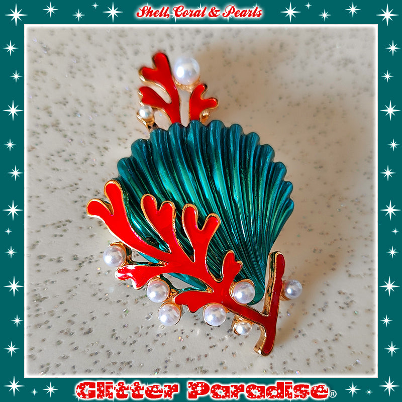 Broche : Seashell, Coral and Pearls