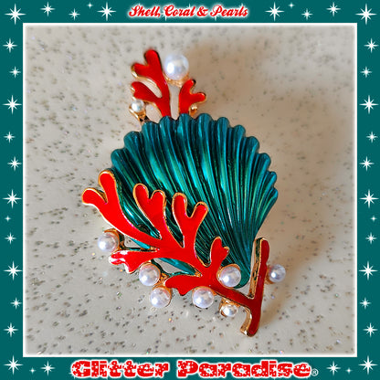 Broche : Seashell, Coral and Pearls