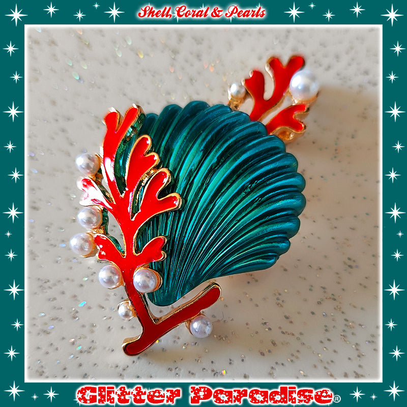 Broche : Seashell, Coral and Pearls