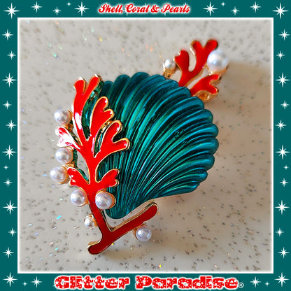 Broche : Seashell, Coral and Pearls