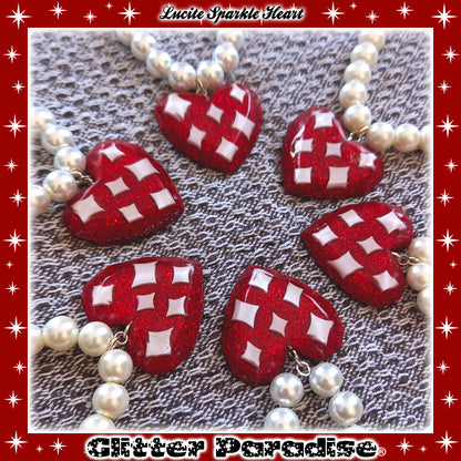 Necklace: Lucite Sparkle Heart & Pearls