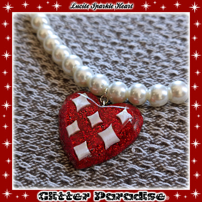 Necklace: Lucite Sparkle Heart & Pearls