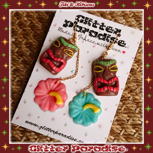 Earrings: Tiki and Hibiscus