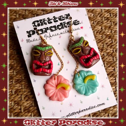 Earrings: Tiki and Hibiscus