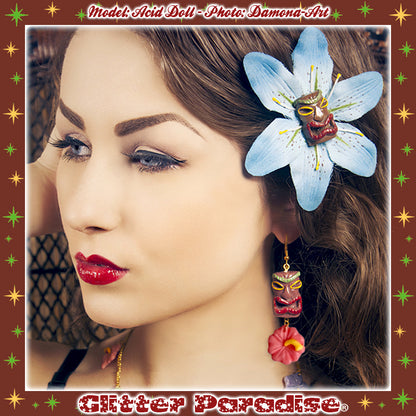 Earrings: Tiki and Hibiscus