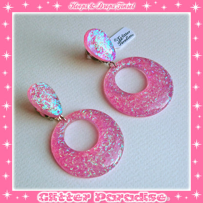 Earrings: Confetti Lucite Hoops and Drops Tinsel