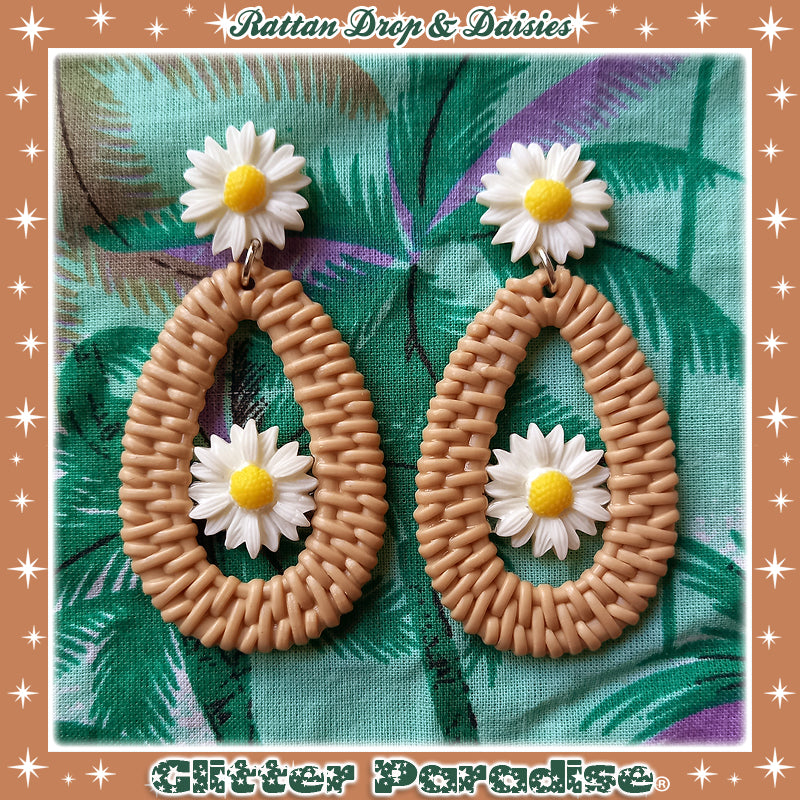 Boucles d'oreilles: Rattan Drop & Daisies