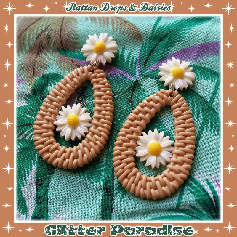 Boucles d'oreilles: Rattan Drop & Daisies