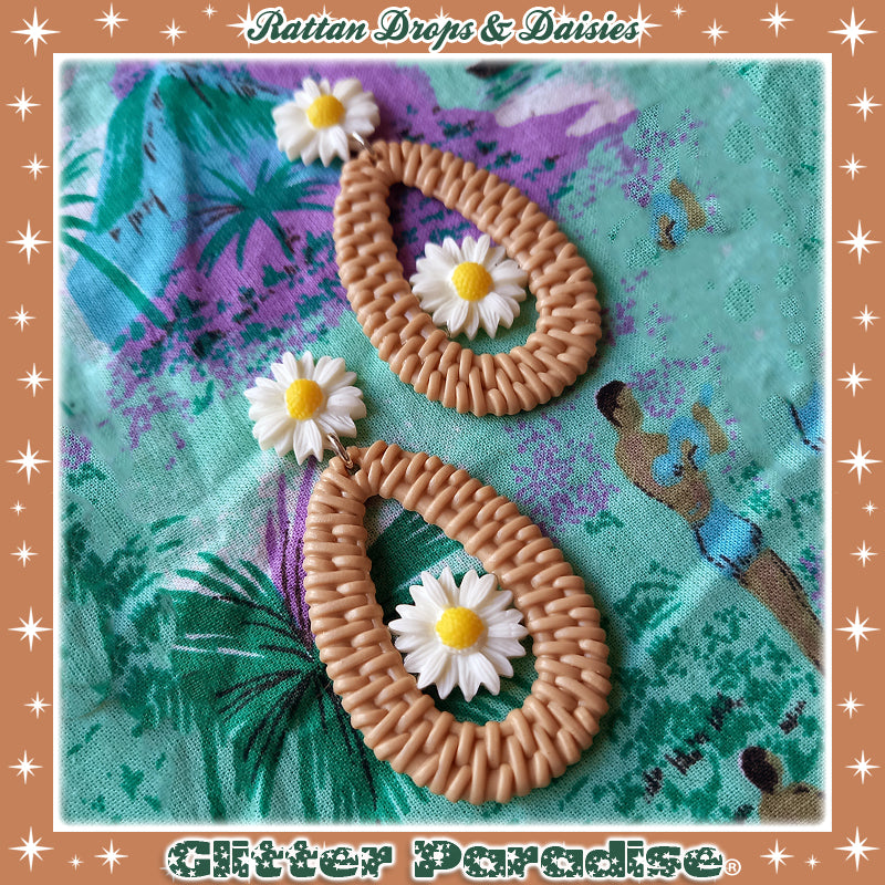 Boucles d'oreilles: Rattan Drop & Daisies
