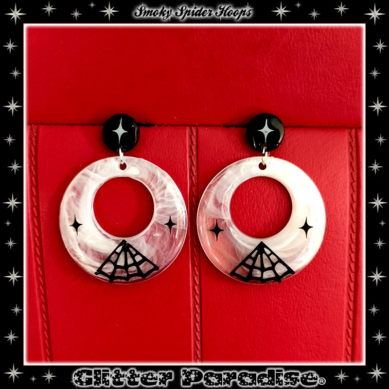 Earrings: Smoky Spider Web Hoops