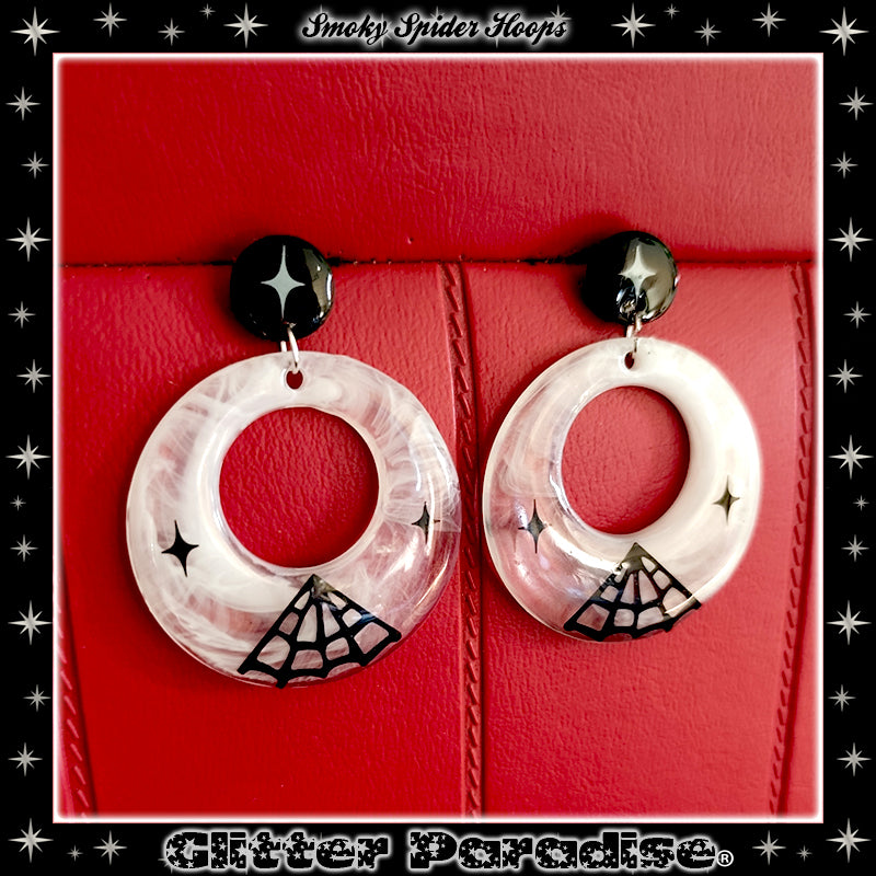 Earrings: Smoky Spider Web Hoops