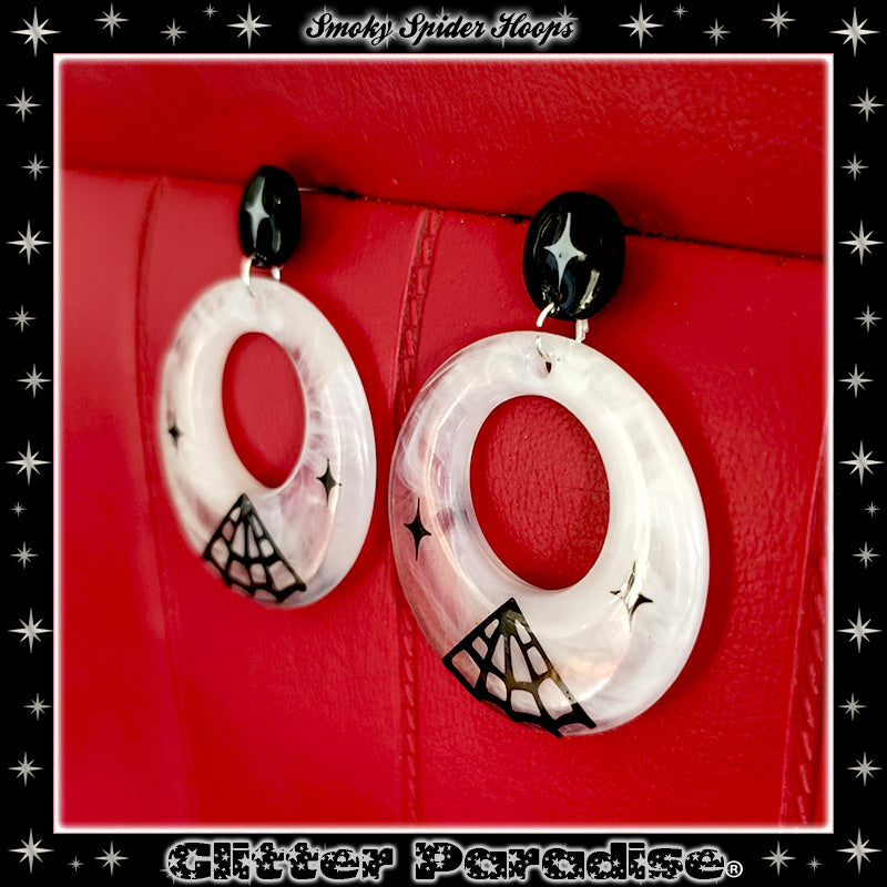 Earrings: Smoky Spider Web Hoops