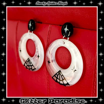 Earrings: Smoky Spider Web Hoops