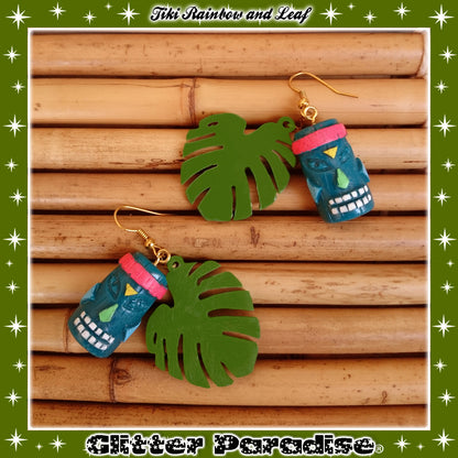 Pendientes : Tiki Rainbow and Leaf