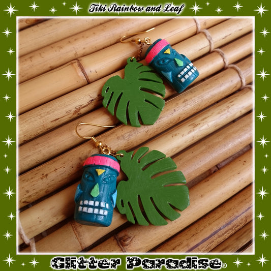 Pendientes : Tiki Rainbow and Leaf