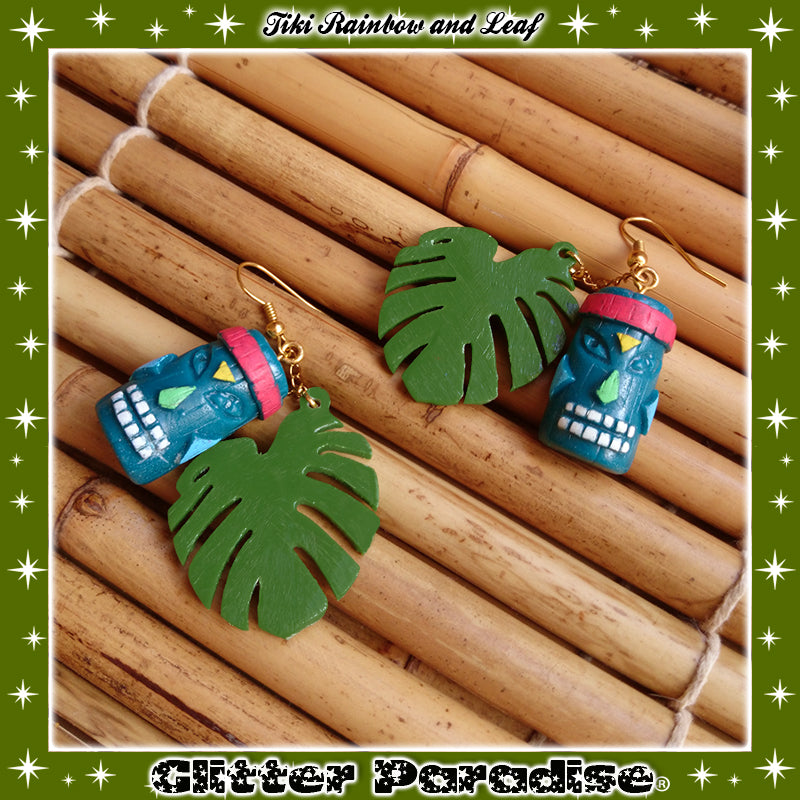 Pendientes : Tiki Rainbow and Leaf
