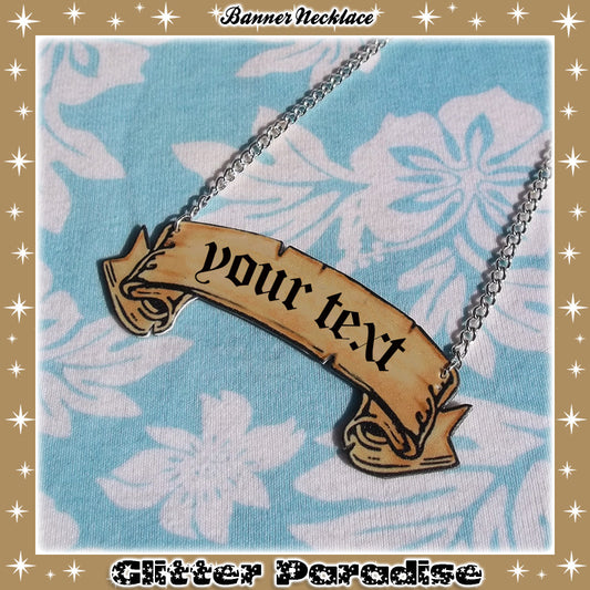 Necklace: Banner with "Your Text"