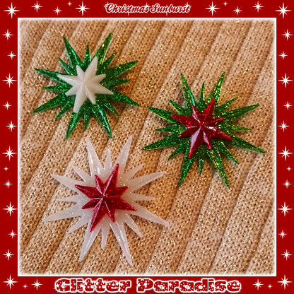 Brooch: Christmas Sunburst Green and Red