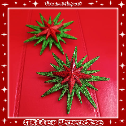 Brooch: Christmas Sunburst Green and Red