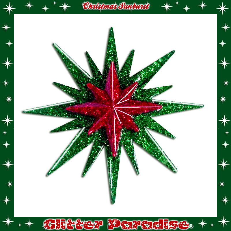 Brooch: Christmas Sunburst Green and Red