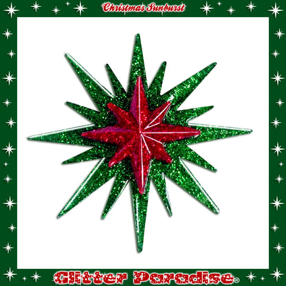 Brooch: Christmas Sunburst Green and Red