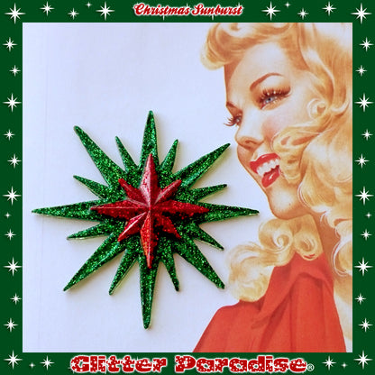 Brooch: Christmas Sunburst Green and Red