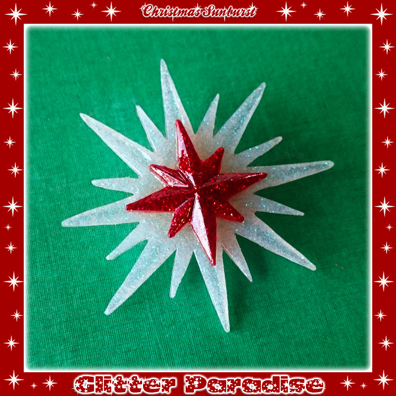 Brooch: Christmas Sunburst Green and Red