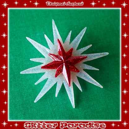 Brooch: Christmas Sunburst Green and Red