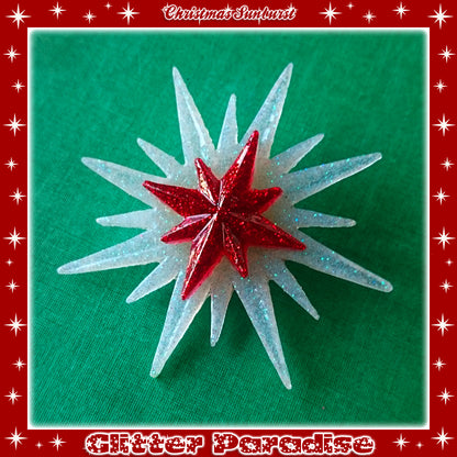 Brooch: Christmas Sunburst White and Red