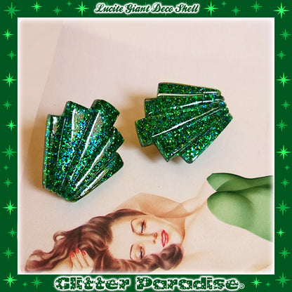 Earrings: Giant Confetti Lucite Deco Shell