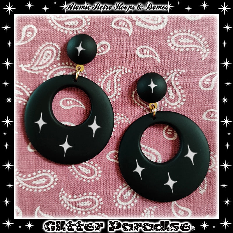 Pendientes: Atomic Retro Hoops & Dômes White Sparks