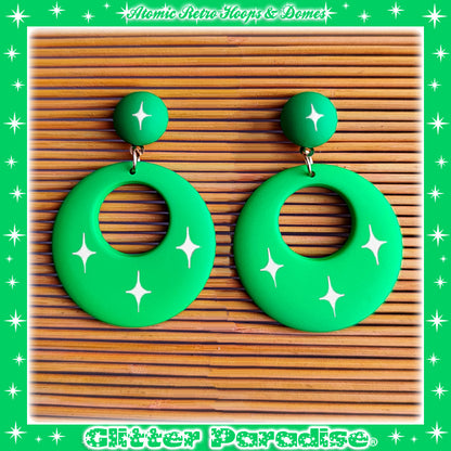 Pendientes: Atomic Retro Hoops & Dômes White Sparks