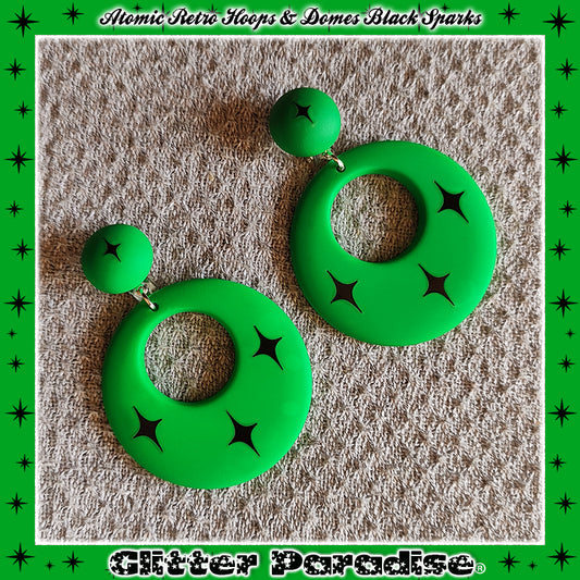 Pendientes: Atomic Retro Hoops & Dômes Black Sparks