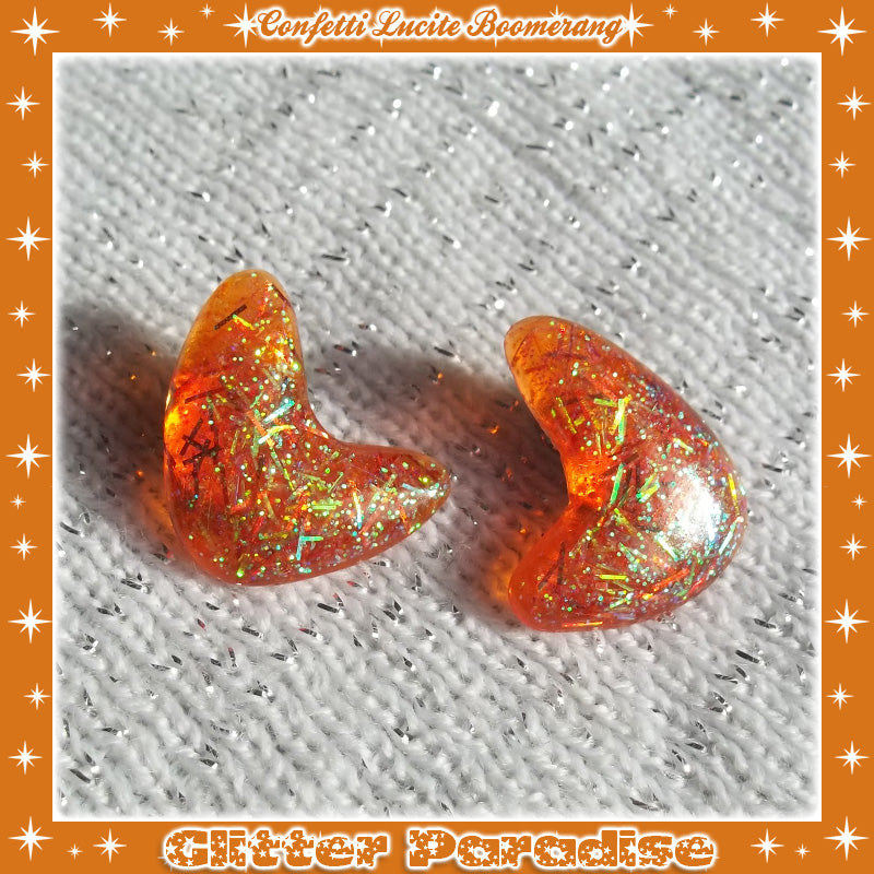 Earrings: Confetti Lucite Boomerang Dust Tinsel