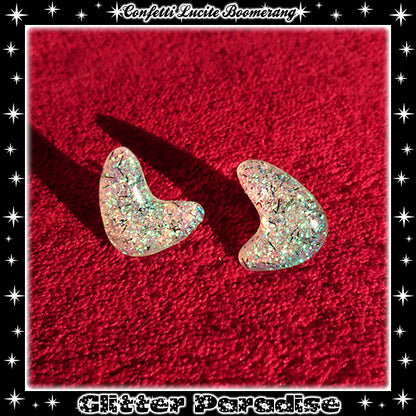 Earrings: Confetti Lucite Boomerang Dust Tinsel