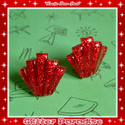 Earrings: Confetti Lucite Deco Shell