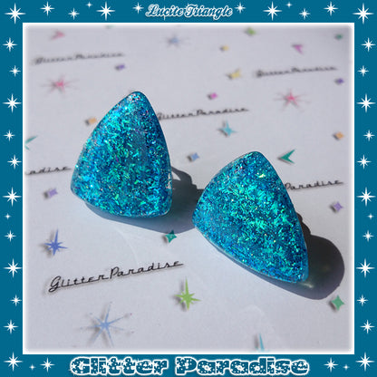 Earrings: Confetti Lucite Triangle Tinsel