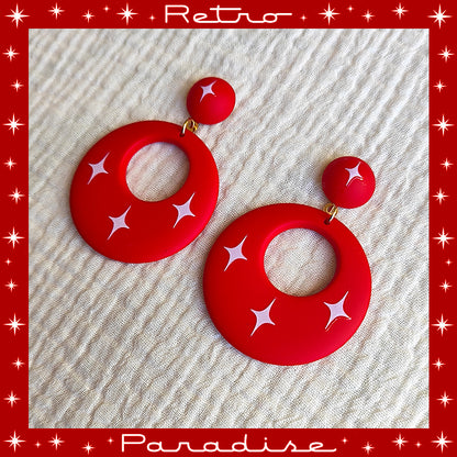 Pendientes: Atomic Retro Hoops & Dômes White Sparks