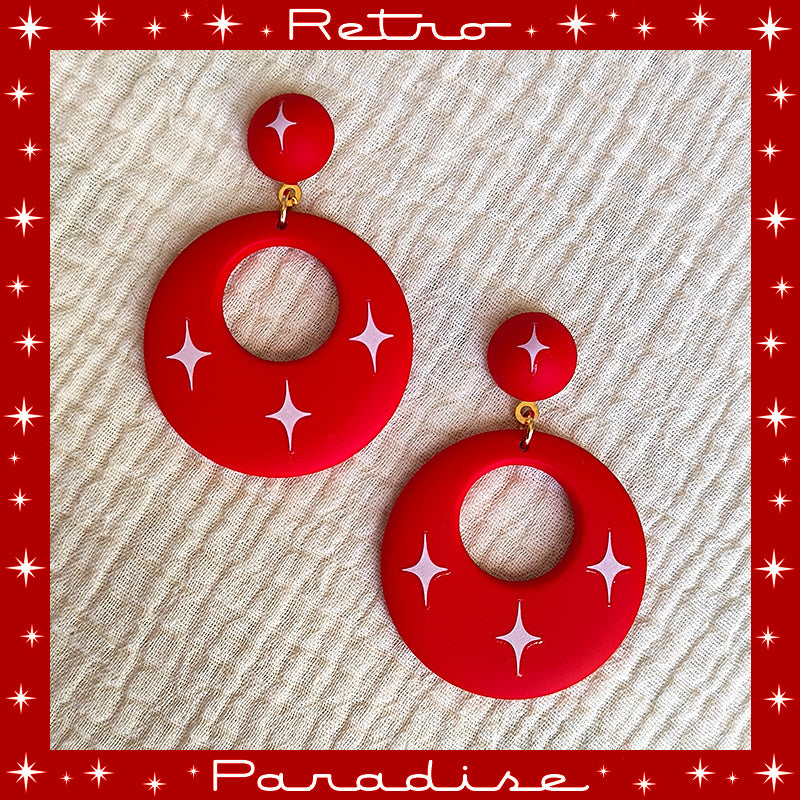 Pendientes: Atomic Retro Hoops & Dômes White Sparks