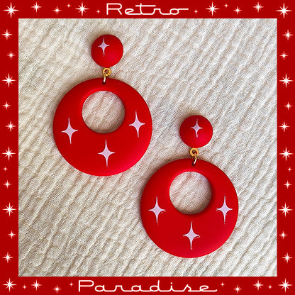 Pendientes: Atomic Retro Hoops & Dômes White Sparks