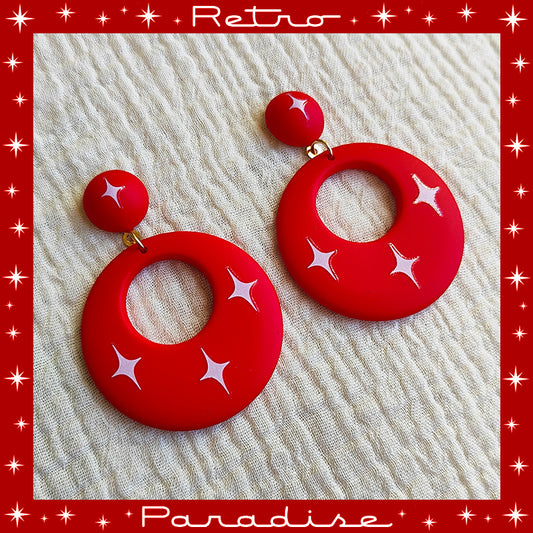 Pendientes: Atomic Retro Hoops & Dômes White Sparks